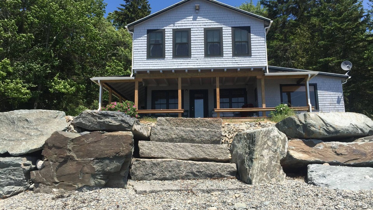 Surry House | Ocean-Beach Front Cottage on Blue Hill Bay w/Mt Desert Island on the Horizon.