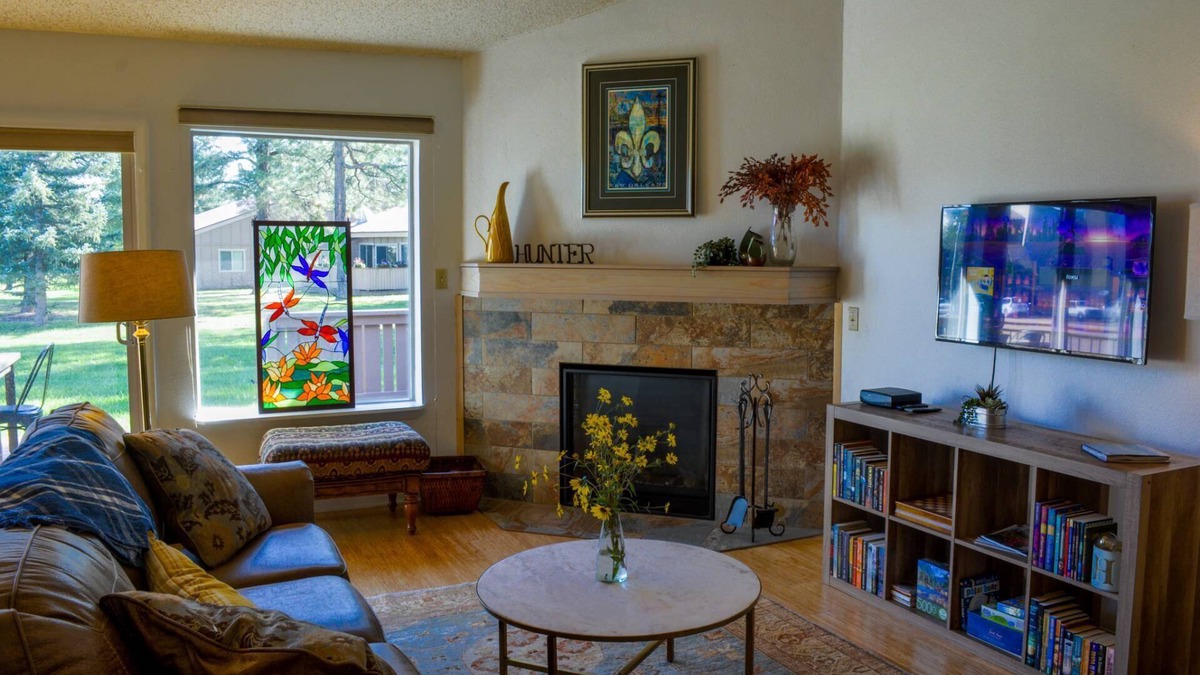 Pagosa Springs Condo | Perfect Pines: Spacious Greenbelt Condo, Fireplace, Large Deck w/Mountain Views, Walk to Amenities