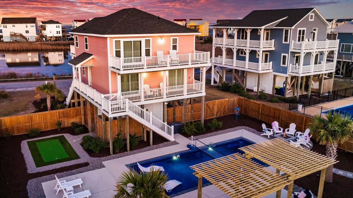 Sneads Ferry House | Pool Heat is ON; come swim with us! Putting Green, Ms Pac Man, Ocean Views