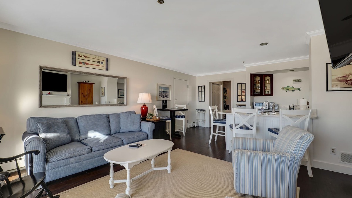 Boyne City Condo | Private Patio on Lake Charlevoix | Ground Floor Getaway with sunset views |