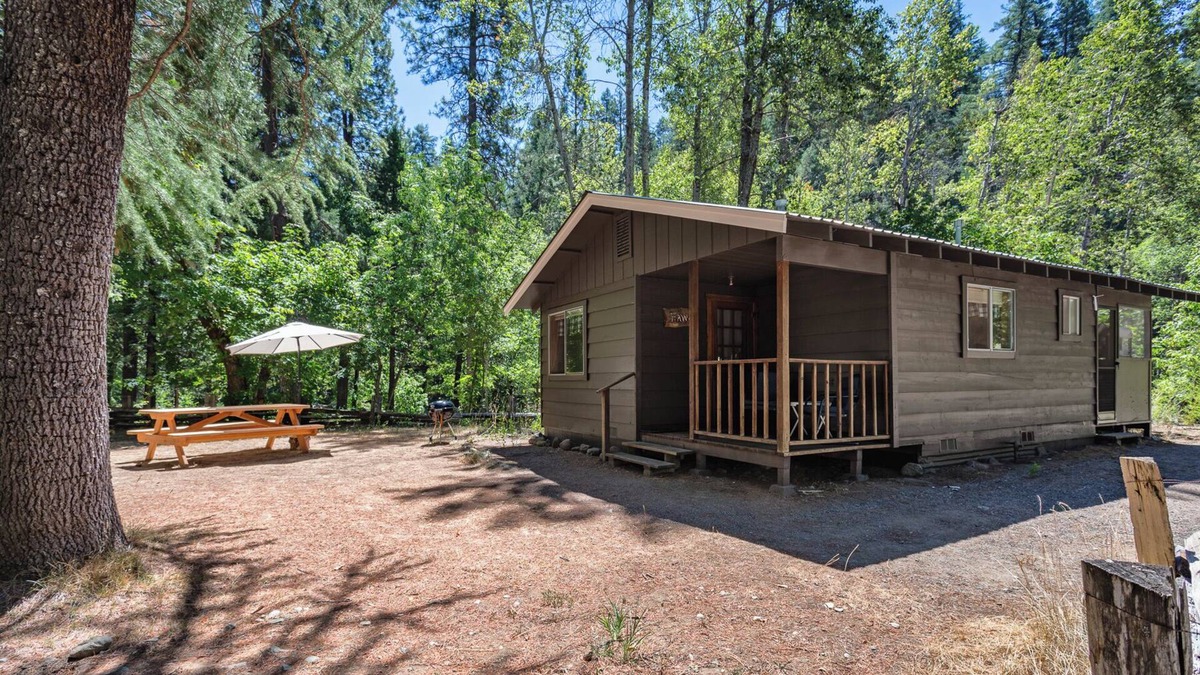Coffee Creek Resort | Relaxing Fawn Cabin on Coffee Creek in Trinity Alps