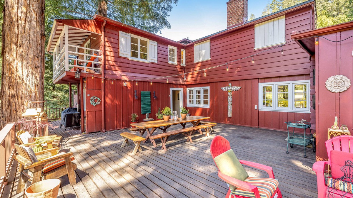 Hacienda House | Riverfront, dog-friendly home with private hot tub, fireplaces & amazing decks