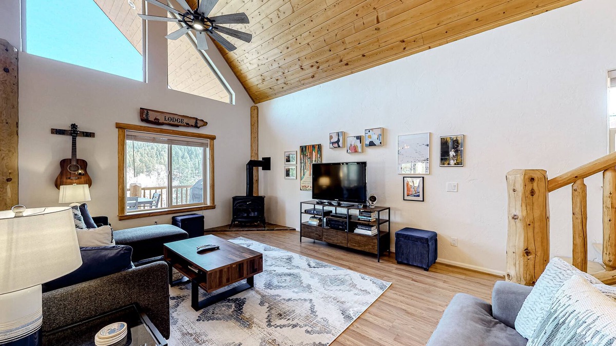 San Juan River Village House | Riverfront home with amazing mountain view, private hot tub, deck & fireplace