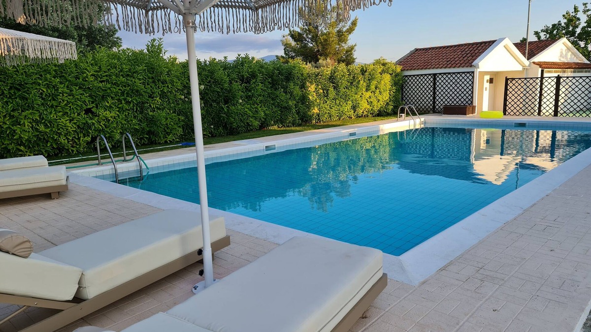 Oropos Villa | Romantic traditional Villa with huge garden, swimming pool, basketball court etc