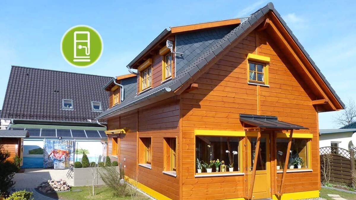 Schaprode House | Rügen Wooden House - Luxury 5 star Villa with Boddenblick u. Barrel-sauna