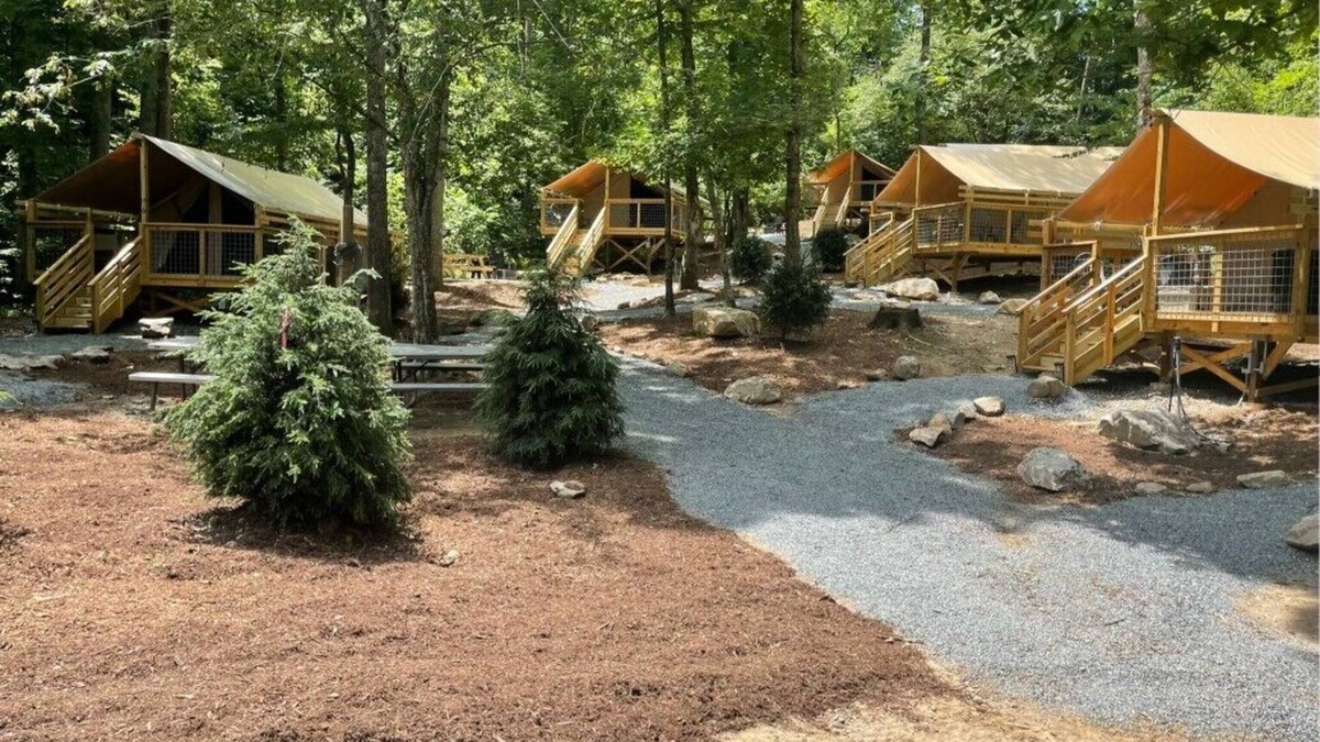 Saluda RV Rental | Rustic Glamping Tent nestled in the beauty of the Green River Gamelands!