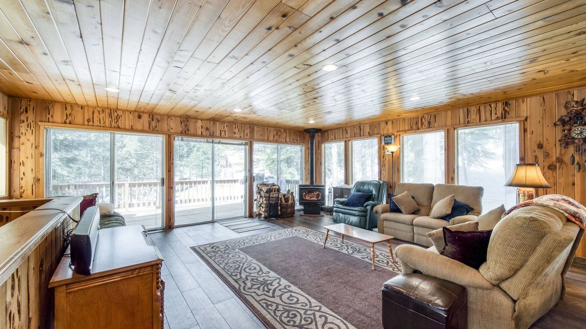 Big Creek Cabin | Rustic home with a wood stove, private dry sauna, & two decks with forest views