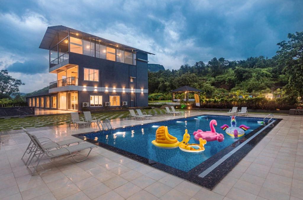 Khalapur Villa | SaffronStays Sundowner by the Lake, Karjat - party-perfect pool villa with rain dance and cricket turf