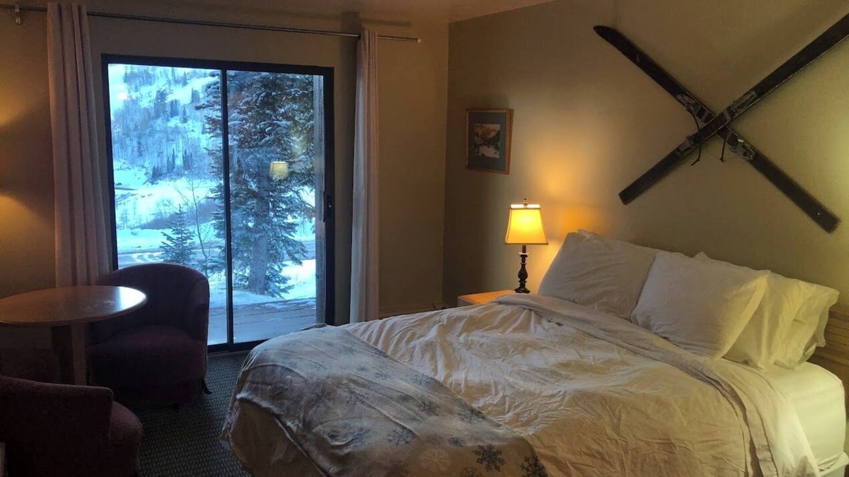 Powder Mountain Cabin | Ski in/out room at Powder Mountain Queen bed, Full bath, kitchenette
