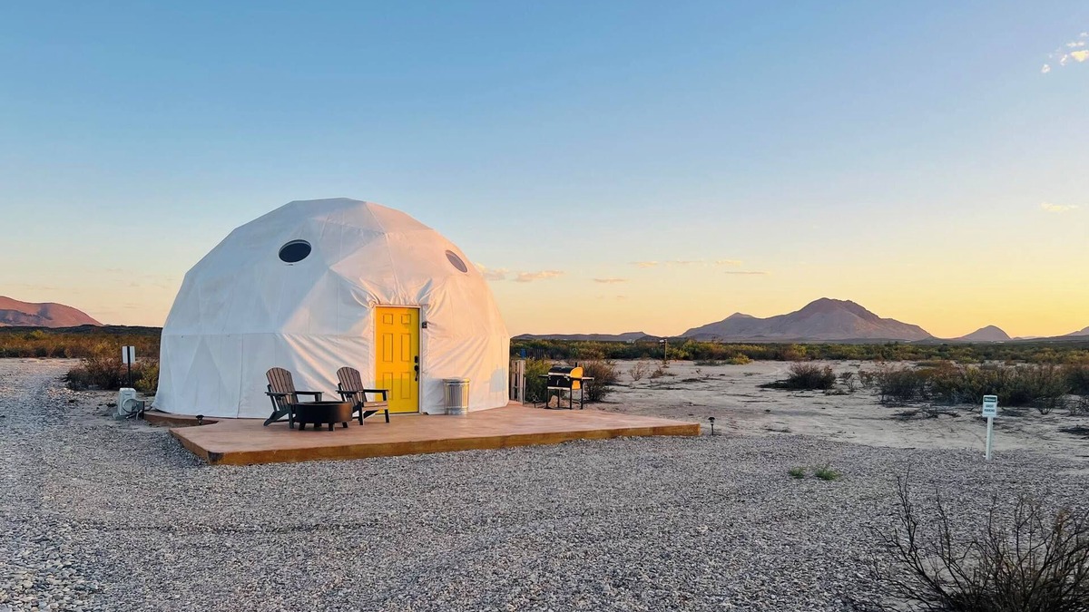 Terlingua RV Rental | Southern Boho inspired Geodesic Dome nestled up next to Big Bend National Park.