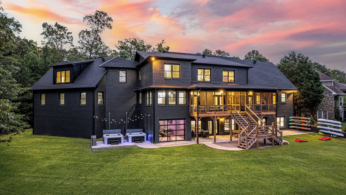 Arley House | Spacious Lakefront Estate: 2 Hot Tubs, Dock, Game Room, Sleeps 38, Tennis Court