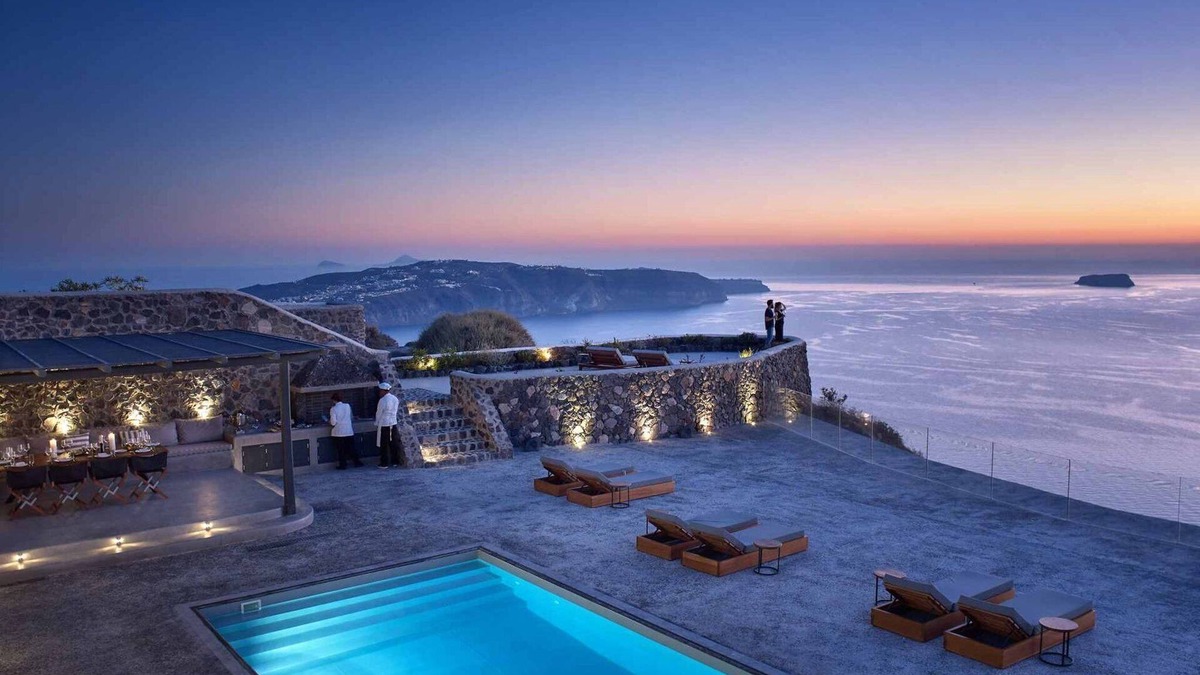 Megalochori Villa | Spectacular Santorini Villa | 5 Bedrooms | Nafsika Estate Villa | Far-reaching.