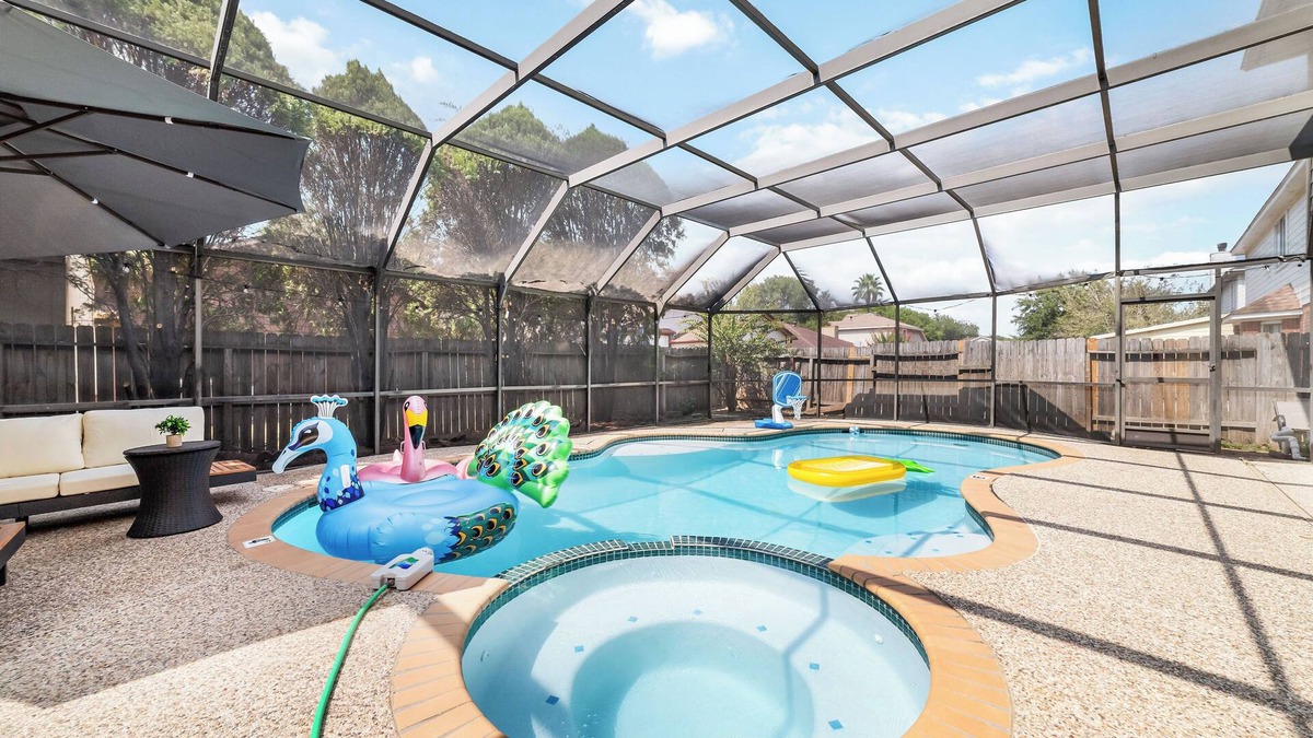 Stafford House | Stafford Hay-day Farmhouse, 5 Bedrooms with Pool Table and Covered Private Pool