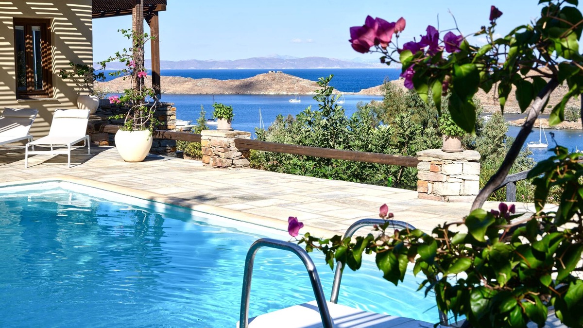 Vourkari Villa | Stunning Kea home with spectacular open views of the sunset and Vourkari bay.