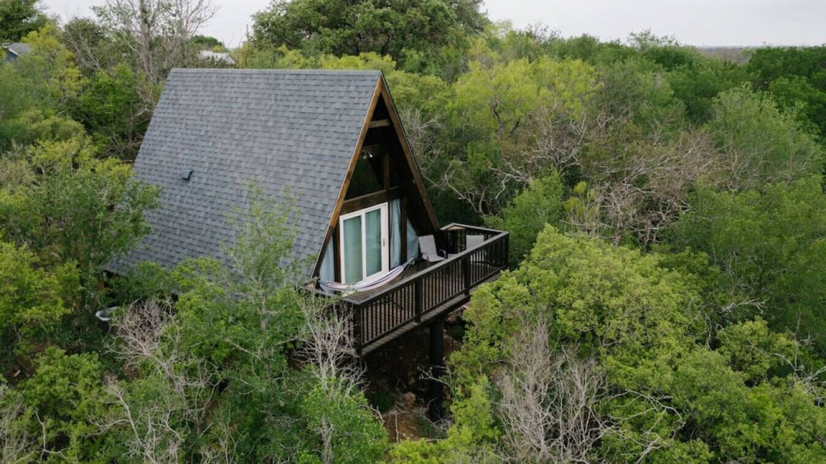 New Braunfels Cabin | Stunning, Secluded A-Frame w/Hammock and Tree Top View