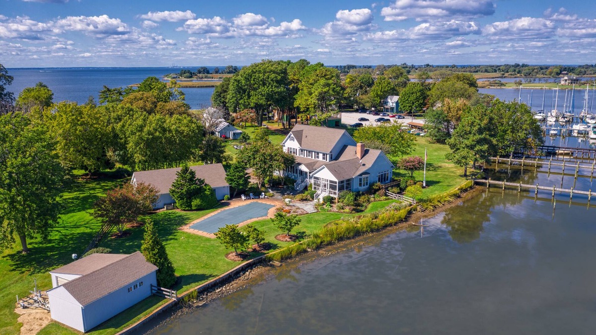 Rock Hall House | Stunning Waterfront Home, long pier, pool, featured in Conde Nast Traveler