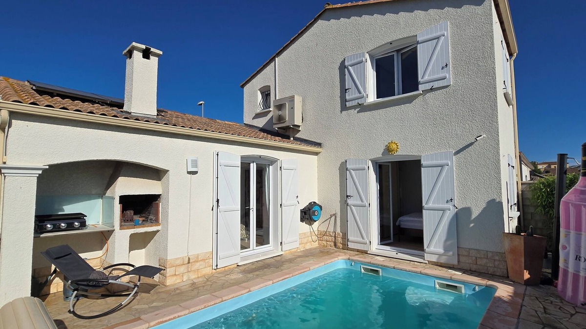 Portiragnes House | Stylish house with medit. Garden, AC, barbecue, private + heated. Pool and W-Box