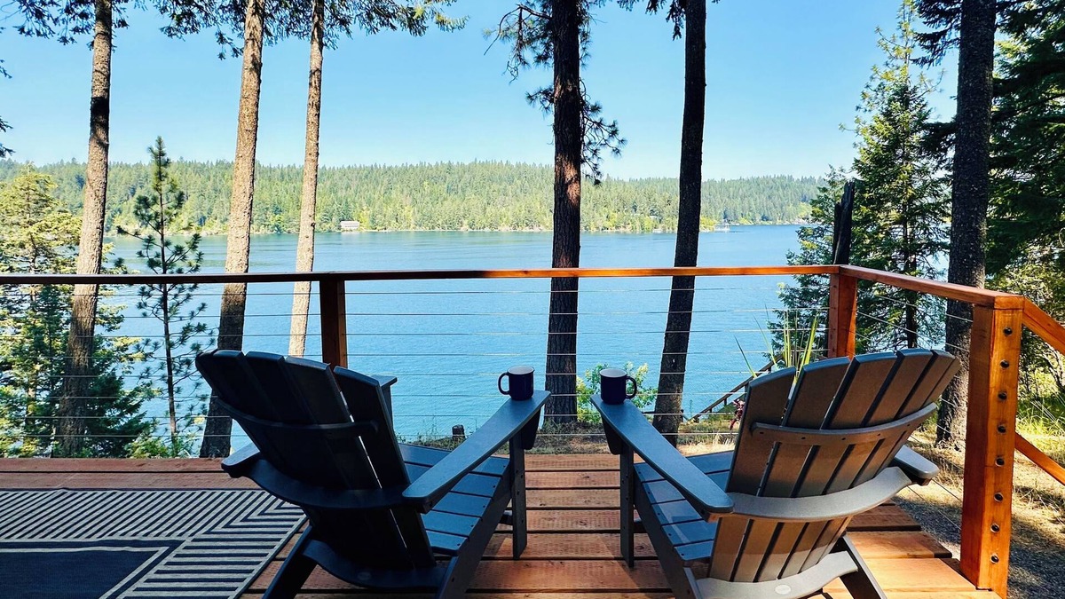 Hayden Lake Cabin | Sunny Lakefront A-Frame cabin, Private dock, sunset views & pet friendly!