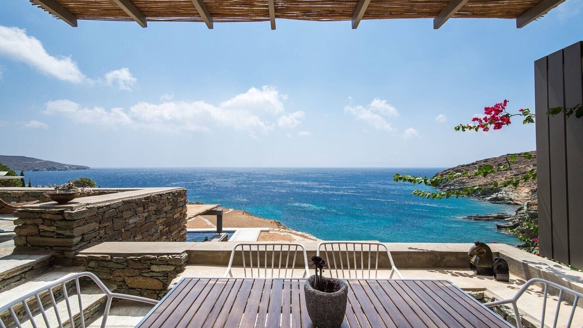 Agios Romanos Villa | Superb Tinos See Front Villa | Villa Themis | 1 Bedroom | Breathtaking Sea Views | Private Furnished Terrace | Pet Friendly | Shared Outdoor Pool | Prime Location | Agios Romanos
