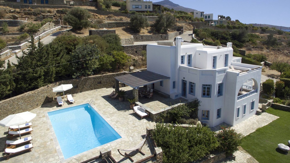 Ydrousa Villa | Superior seafront retreat with private pool, garden and exceptional sunset views