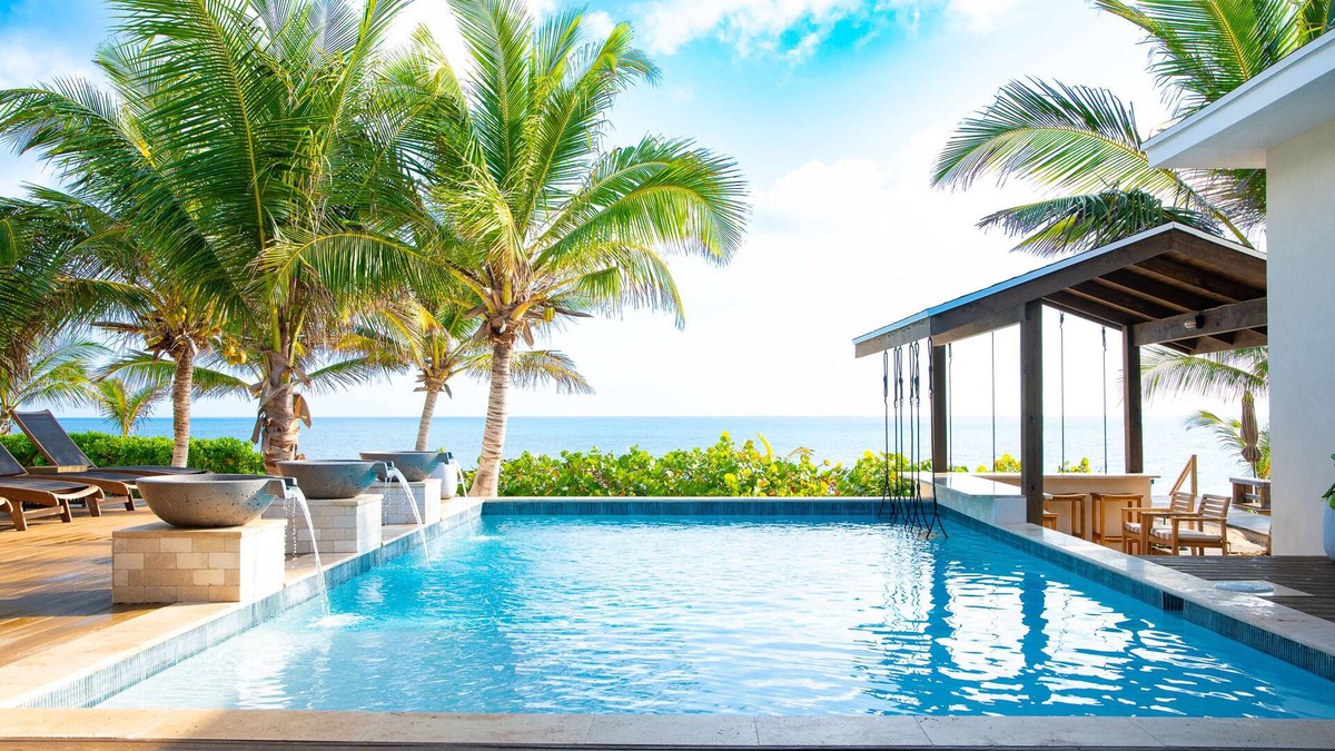 Farmer's Hill Villa | The Breakwater- Swim-Up Pool Bar with Swings on Sandy, Secluded Beach!