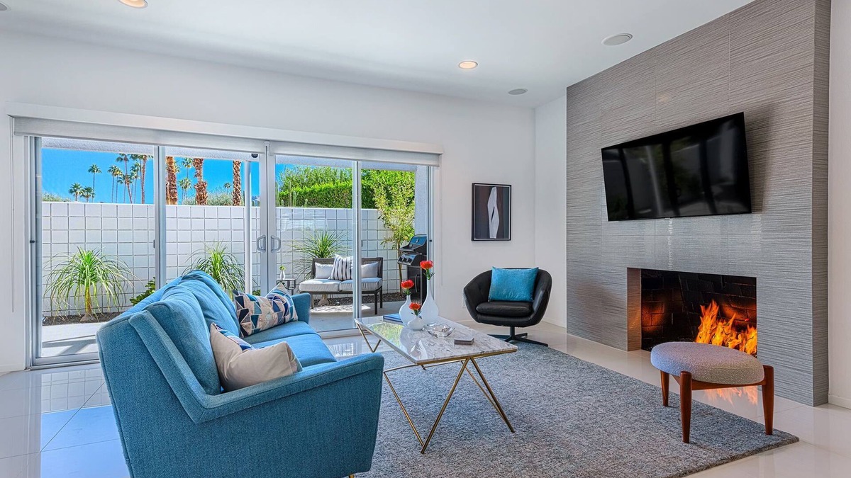 Canyon Corridor Condo | The Cleopatra! Midcentury! Single Story! Private Patio! 2 Beds + Den! Pool! Spa!