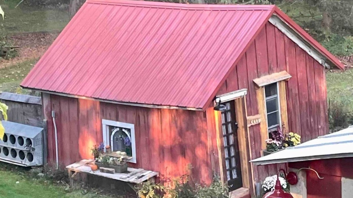 Trumansburg Cabin | The Coop at CrowNestFarm! Communal Rec Room-Bathroom-Kitchenette
