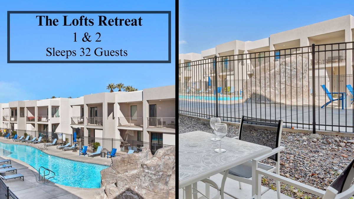 St. George House | The Lofts 1 & 2 Retreat| Connected Homes, 8 Bedrooms, Sleeps 32, community pool and hot tub