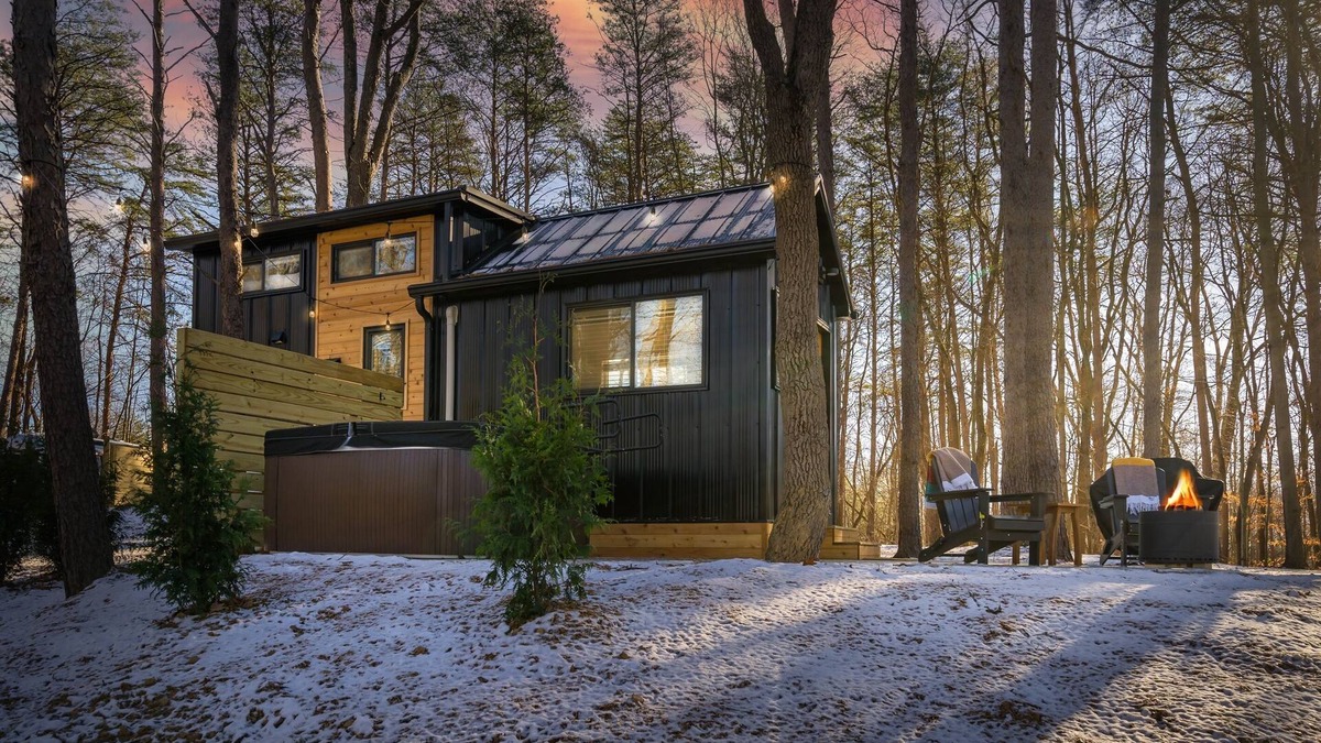 Laurelville House | Tiny Home fire pit + hot tub + community game room