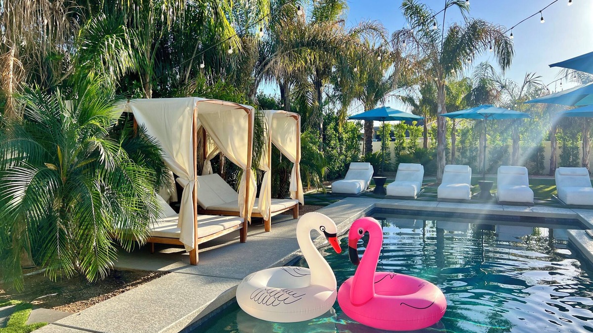 East Mesa Villa | Tropical Retreat with hot tub, heated pool, misters & fire pit