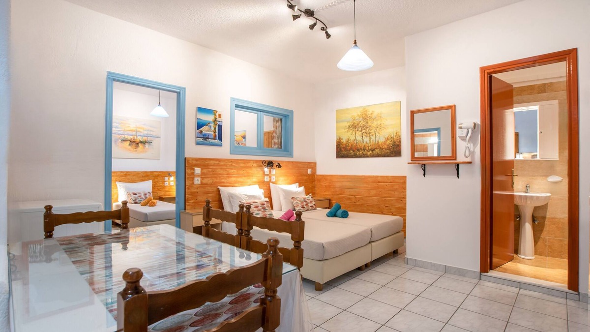 Paros Apartment | Two-Bedroom Apartment without Kitchen (5-6 Adults) Semi Basement, near Beach.