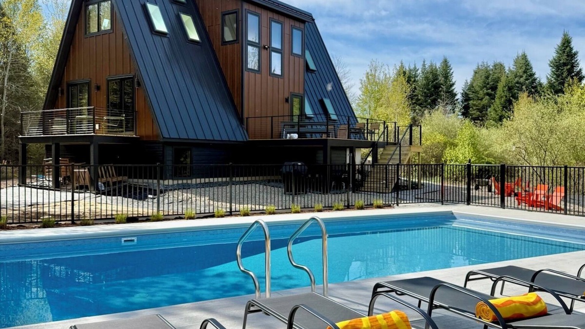 Fennville Cabin | Two Matching Luxury A-Frame Cabins with Two Private Pools. Sleeps 20, Wooded Lot