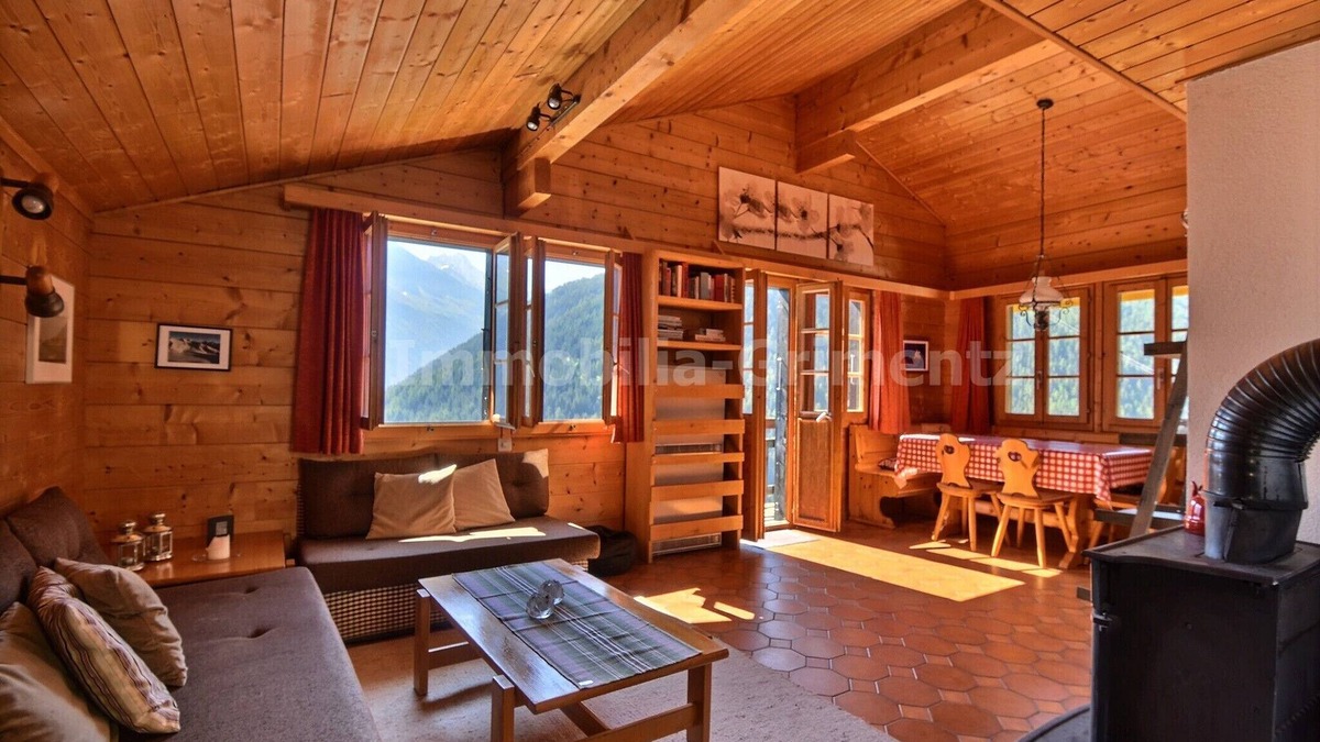 Grimentz Ski Chalet | Very comfortable chalet on 2 levels, for 6 people, living room with fireplace, kitchen area with dis