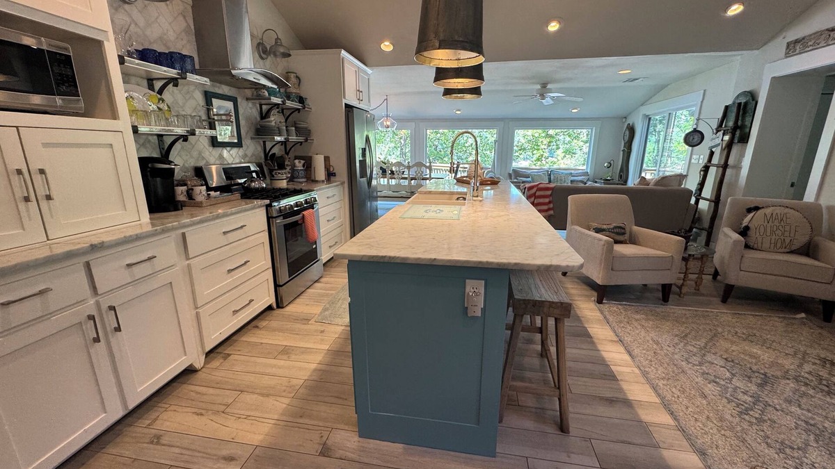 Vinita House | Waterfront beauty with dock and fireplace! Check in Bay! New Hot Tub!