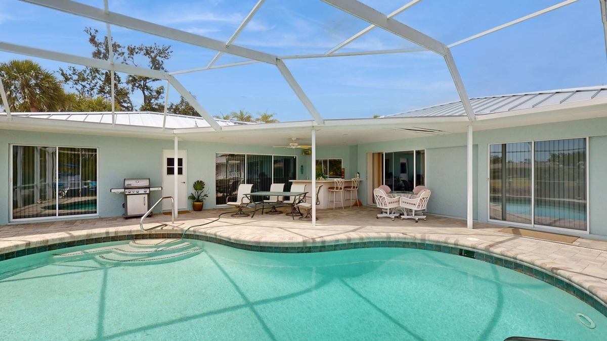 Sorrento Shores House | Waterfront home with pool, dock accessible to Gulf, dog friendly with AC & WD