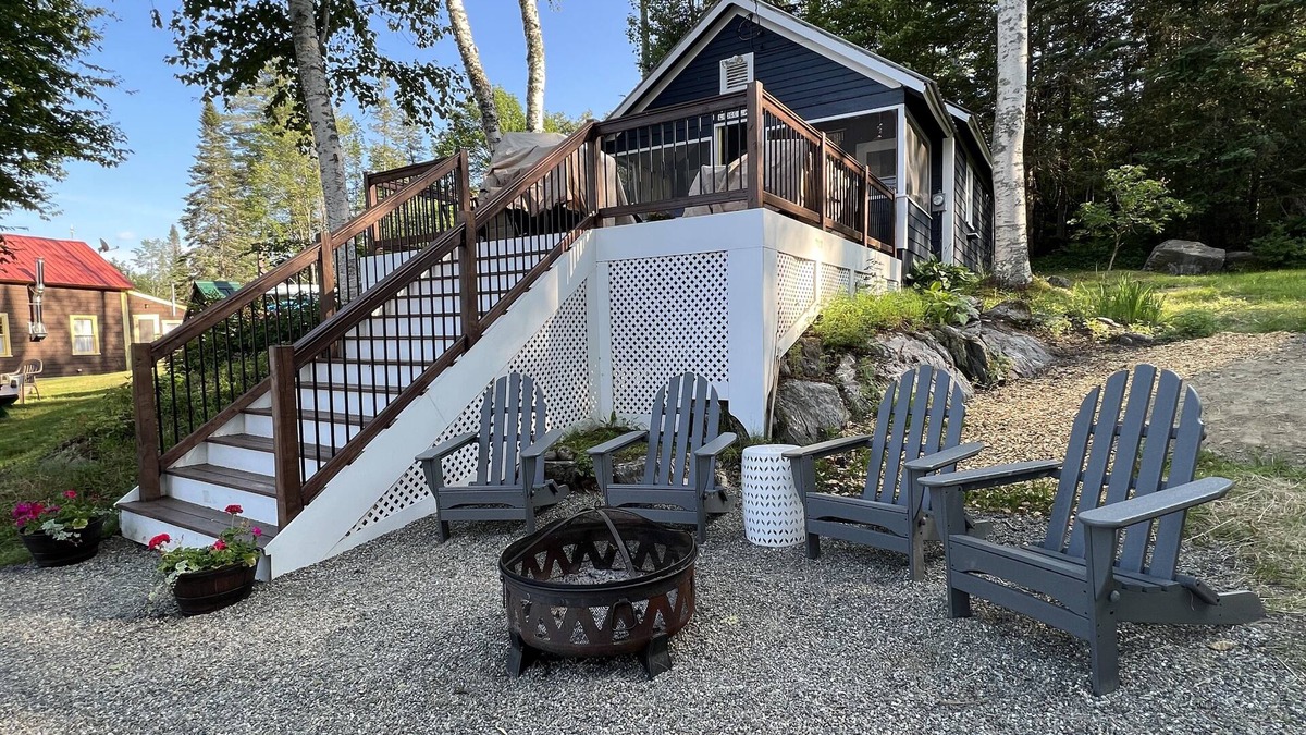 Lunenburg Cabin | Waterfront VT Camp - enjoy coffee on the porch or cocktail by the lakeside fire