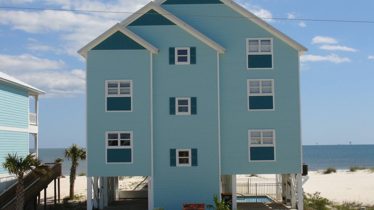 Fort Morgan House | Waves of Grace - Gulf Front House! Private HEATED Pool! JUST STEPS TO THE WATER!