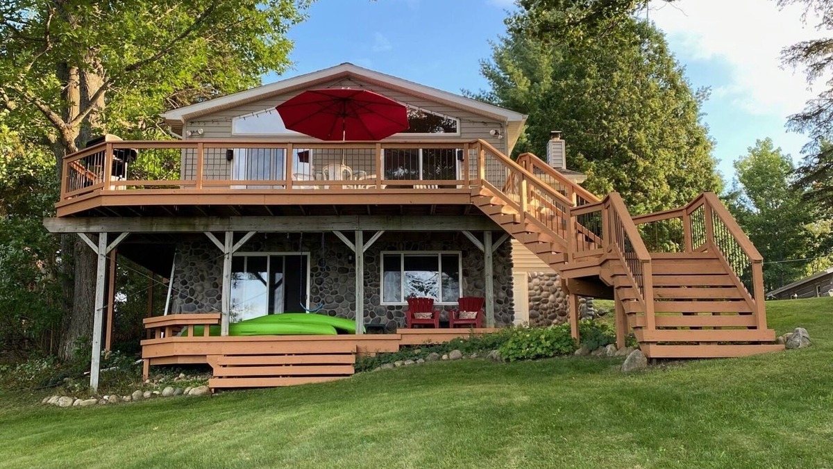 Lupton House | What a View! Up North MI Ausable Lake Waterfront 4 bedrooms/2 baths Pontoon boat
