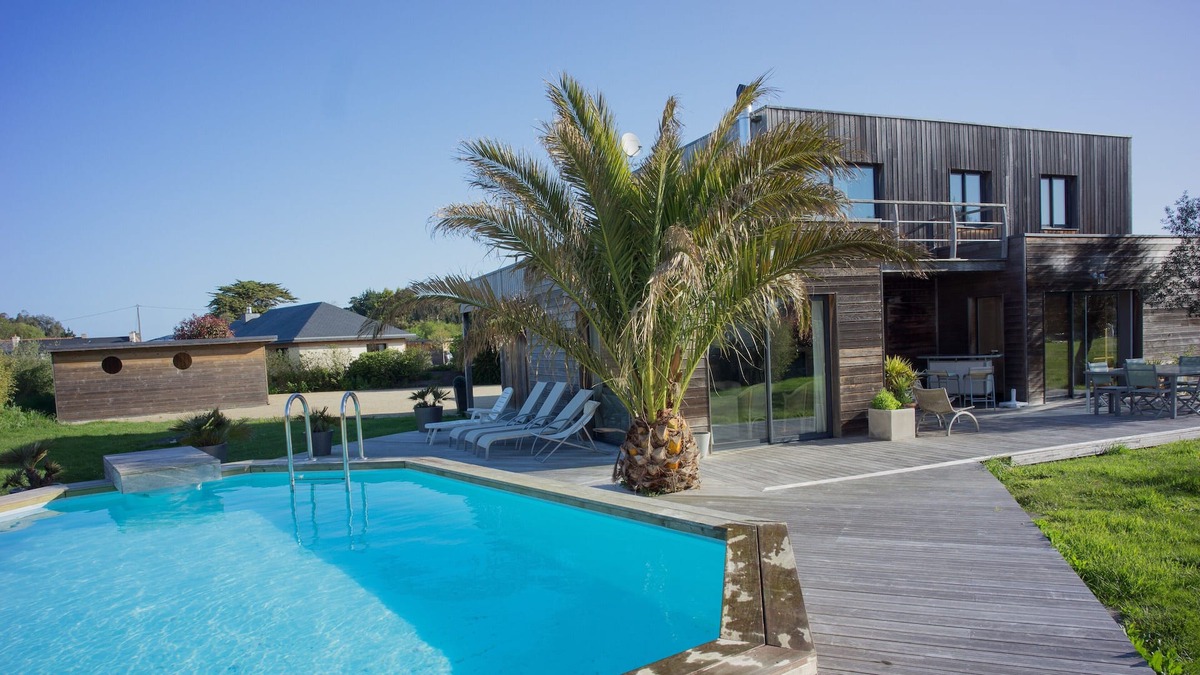 Tregastel House | Wooden villa with private pool by the sea near Perros Guirec