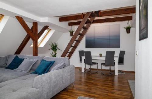 Merseburg Apartment | Aura - LutherApartment -2 Zimmer, 2 Einzelbetten, 1 Doppelbett, große Couch, Küche, Balkon, Waschmaschine