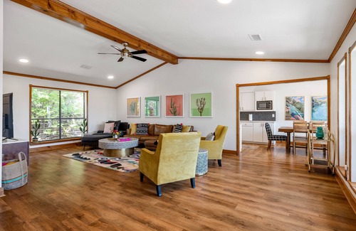 Wimberley House | Birdie’s Casa | VIEW with pool & guest casita