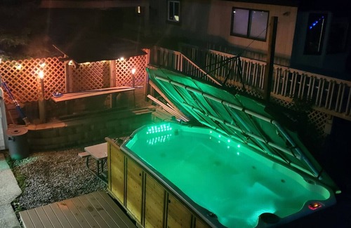 Alto Apartment | Campau Lake 1st level · Lake level hot tub spa, TIki bar, lakefront