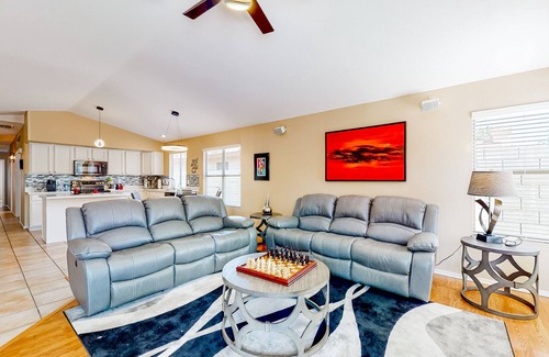 Lindsay Ranch House | Dog-friendly home with pool, grill, office, enclosed backyard, & fireplace