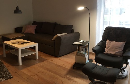 Bad Konigshofen Apartment | Ground-floor, disabled-friendly vacation apartment with small terrace, adjoining sunbathing lawn and lockable bicycle storage room