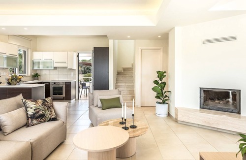 Kato Stalos Villa | Kalisti Estate: 6-Bedroom/500m to Beach/Private Pool/Playground/BBQ Area