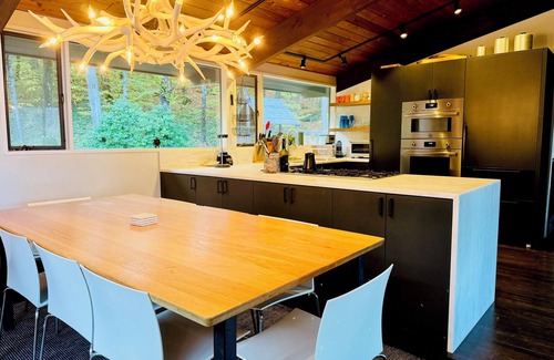 Weston House | Mountain views, Midcentury Modern with hottub, fireplaces, on 10 acres.