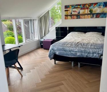 Leeuwarden House | Ruime slaap kamer met werkplek en privé badkamer bij Jacqueline