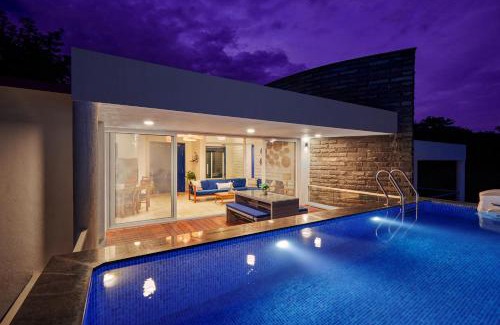 Kadadhe Villa | SaffronStays Kaia Waters by Kosha Villas, Pawna - Greek style villa with panoramic view of Pawna lake