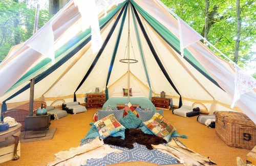 Burghclere RV Rental | Spacious and cosy 6 meter themed Moroccan Bell Tent in a woodland clearing