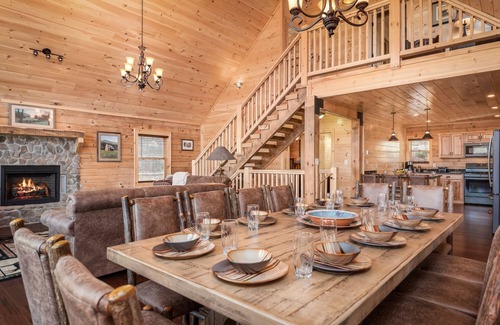 Chalet Village North Cabin | Stunning mountain views, game room, hot tub, and 5 king suites!